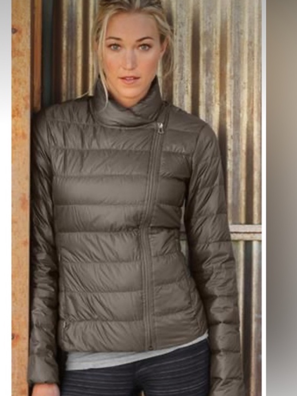 ATHLETA Downalicious Deluxe Puffer Goose Down Quilted Green Jacket Size L